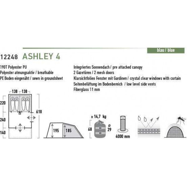 Палатка High Peak Ashley 4 Blue - 2590456