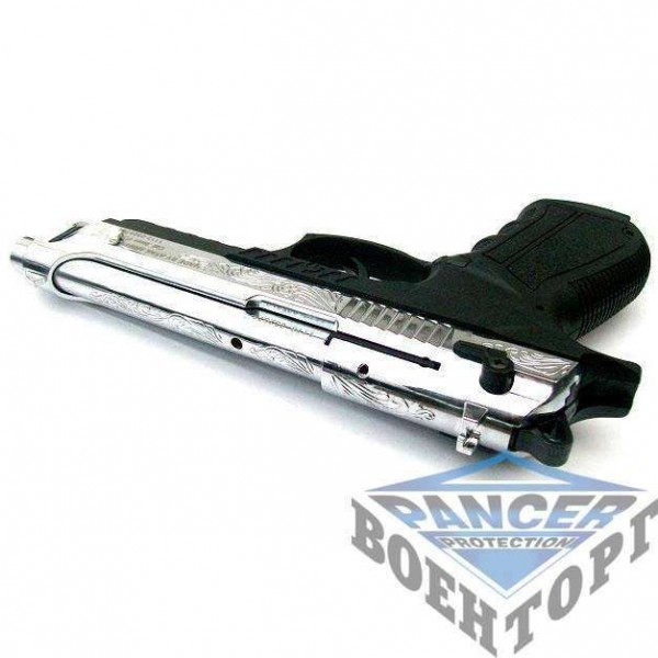 Пистолет стартовый (газо - шумовой) Stalker 918 блестяще хромированный с гравировкой - 2590691