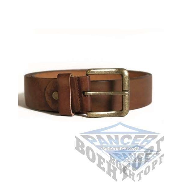 Пояс кожаный коричневый (оцинк. пряжка, 4 см) - 2591082
