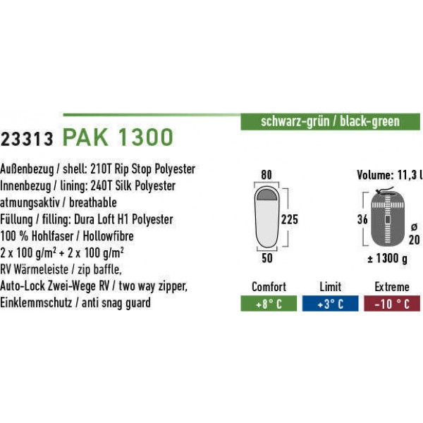 Спальний мішок High Peak Pak 1300 /+3&"#176;C (Left) Black/green - 2966269 Спальний мішок High Peak Pak 1300 /+3&"#176;C (Left) Black/green - 2966269