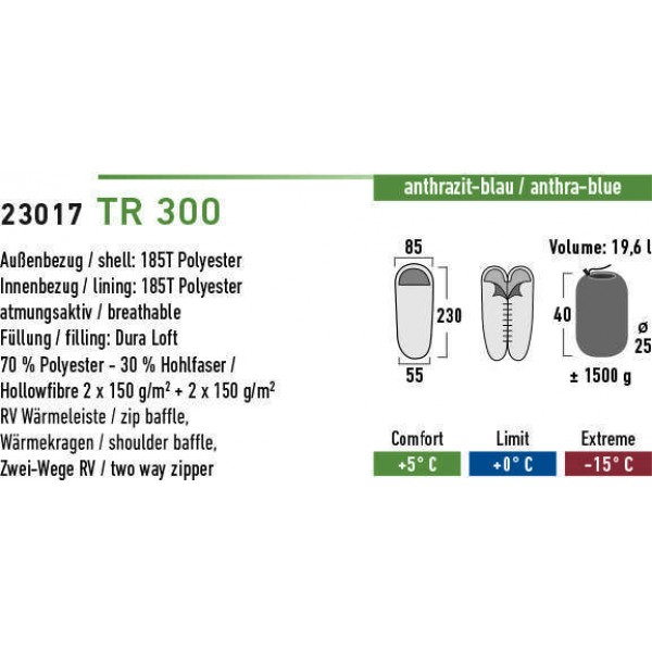 Спальный мешок High Peak TR 300 / +0&"#176;C (Right) Black/blue - 2966289 Спальный мешок High Peak TR 300 / +0&"#176;C (Right) Black/blue - 2966289
