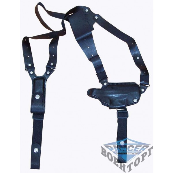 Кобура оперативная кожаная трехслойная формованная (Р88) с кожаным креплением и подсумки под магазин - 2996507