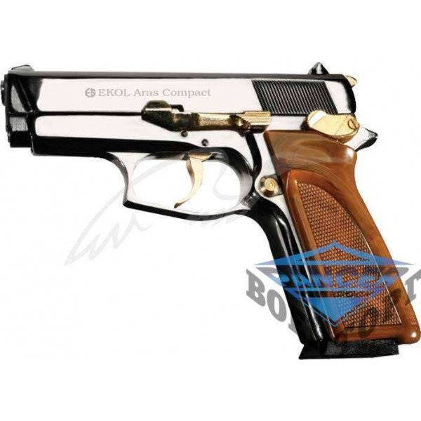 Пистолет стартовый EKOL ARAS COMPACT кал. 9мм. Цвет - белый хромированный с позолотой - 3110585