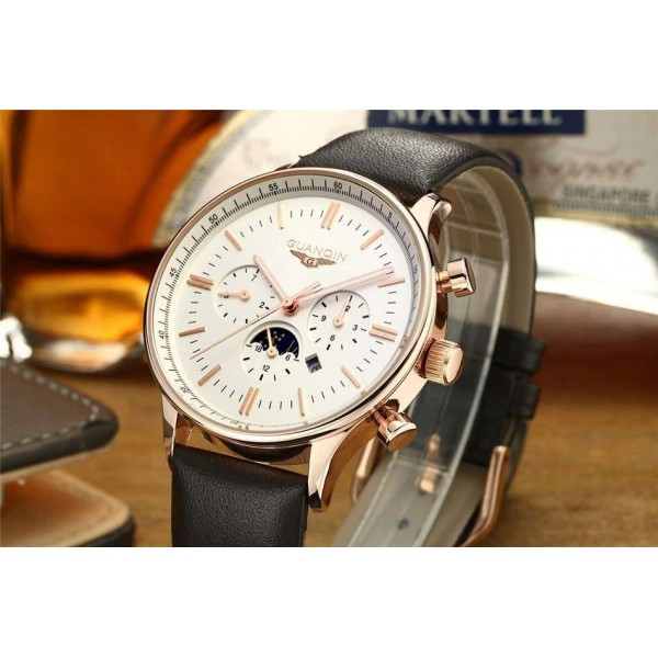 Часы Guanqin Gold-White-Brown GQ12003 CL - 3487573