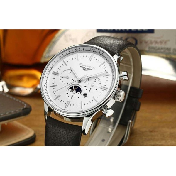 Часы Guanqin Silver-White-Brown GQ12003 CL - 3487635