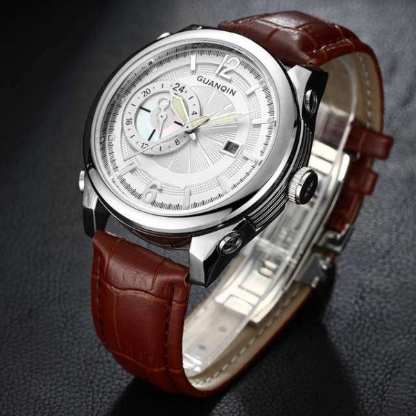Часы Guanqin Silver-White-Brown GS19027 CL - 3487642