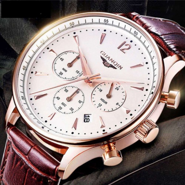Часы Guanqin Gold-White-Brown GQ001 CL - 3488140