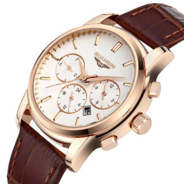 Часы Guanqin Gold-White-Brown GQ12005 CL - 3488142
