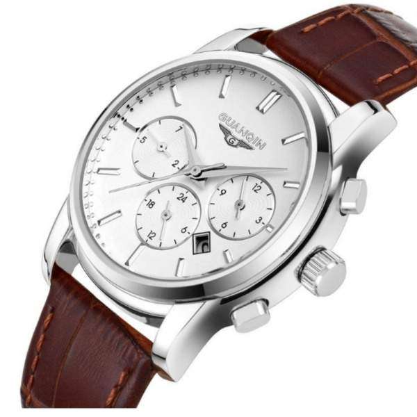 Часы Guanqin Silver-White-Brown GQ12005 CL - 3488194