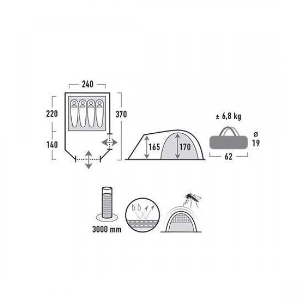 Намет High Peak Tessin 4 (Dark Grey/Red) - 3489040