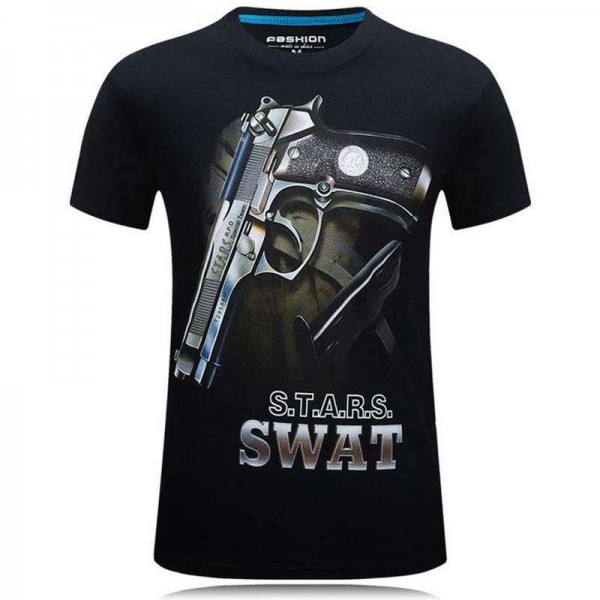 Футболка черная с принтом Пистолет - 3490301