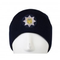 Шапка в'язана  поліції України какарда темносиня з флісом