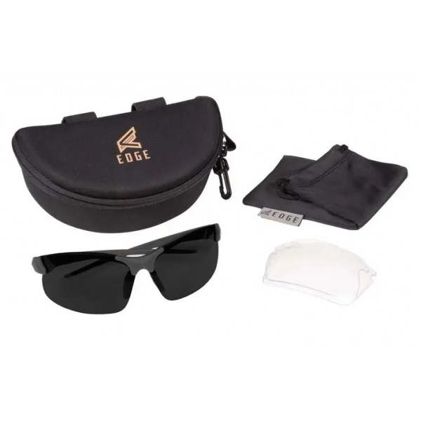 Очки тактические баллистические EDGE Sharp Edge со сменными дымчатыми+прозрачными линзами Черная оправа - 3578414