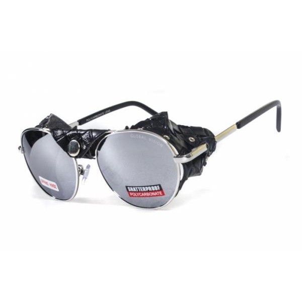 Окуляри захисні Global Vision Aviator-5 (silver mirror) дзеркальні чорні, зі з'ємним ущільнювачем із синтетичної "шкіри" - 3574237