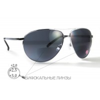 Окуляри біфокальні (захисні) Global Vision Aviator Bifocal (+2.0) (gray), чорні біфокальні лінзи в металевій оправі