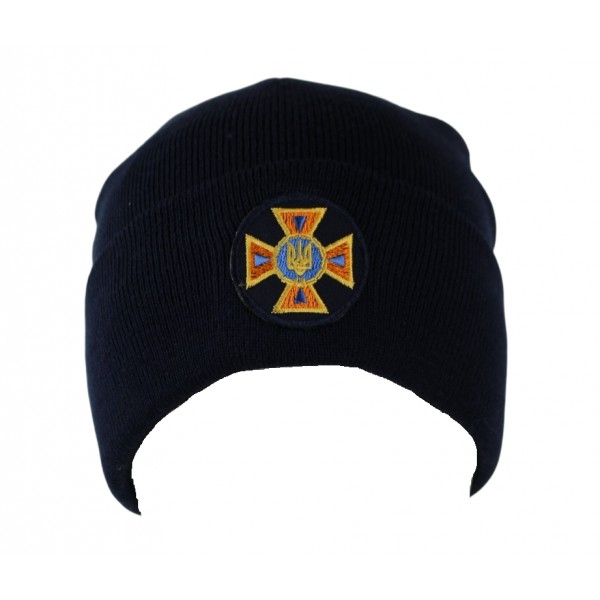 Шапка в'язана з флісовою підкладкою ДСНС темно синя Pancer - 3504997