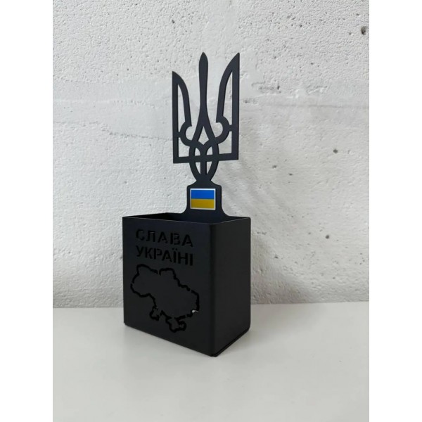 Підставка для канцелярії металева "Слава Україні" Герб Чорна - 3578273