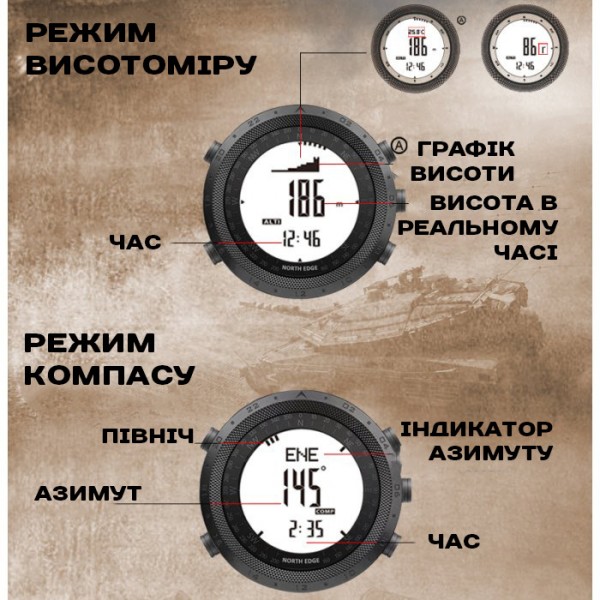 Часы тактические мужские влагостойкие North Edge Desert 5BAR с компасом 1793 Black - 3580984 Часы тактические мужские влагостойкие North Edge Desert 5BAR с компасом 1793 Black - 3580984