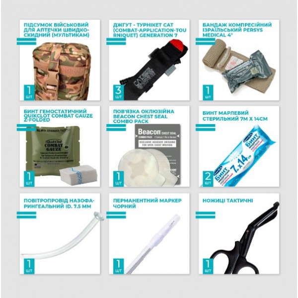 Тактическая Аптечка Tactical Aid Pro (TCCC) с турникетами CAT 7 - 3584417 Тактическая Аптечка Tactical Aid Pro (TCCC) с турникетами CAT 7 - 3584417