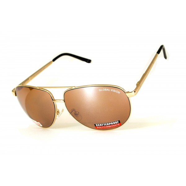 Окуляри захисні відкриті Global Vision Aviator-4 (drive mirror) коричневі - 3587121