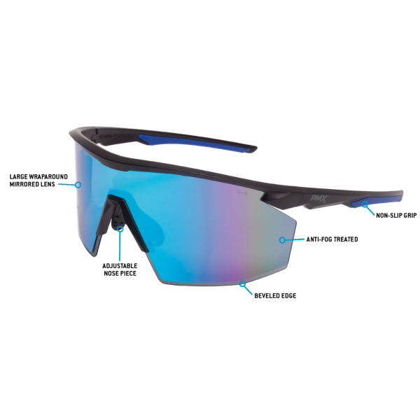 Окуляри захисні Pyramex PMXSPEC (blue mirror) Anti-Fog, сині дзеркальні лінзи в чорно-синій оправі - 3587213