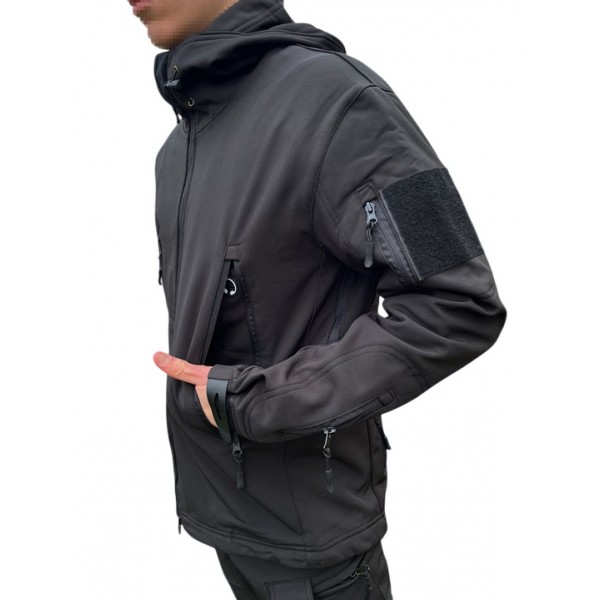 Тактична куртка Softshell чорна з капюшоном - 3592067 Тактична куртка Softshell чорна з капюшоном - 3592067
