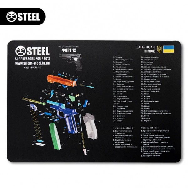 Коврик Steel для чистки оружия с взрыв-схемой пистолета ФОРТ 12 - 3586731