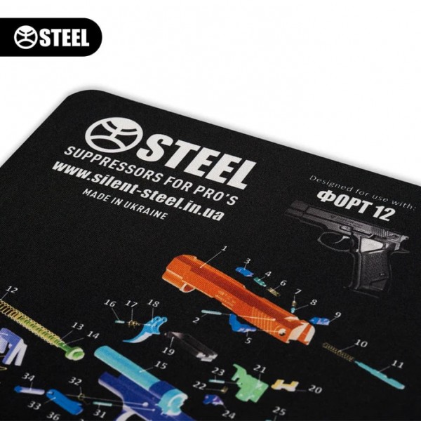 Коврик Steel для чистки оружия с взрыв-схемой пистолета ФОРТ 12 - 3586731 Коврик Steel для чистки оружия с взрыв-схемой пистолета ФОРТ 12 - 3586731