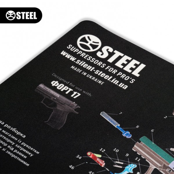 Коврик Steel для чистки оружия с взрыв-схемой пистолета ФОРТ 17 - 3586732 Коврик Steel для чистки оружия с взрыв-схемой пистолета ФОРТ 17 - 3586732