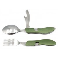 Мультитул 3 в 1 (ложка, вилка, нож, открывалка для бутылок, размер 10-18 см) Зеленый