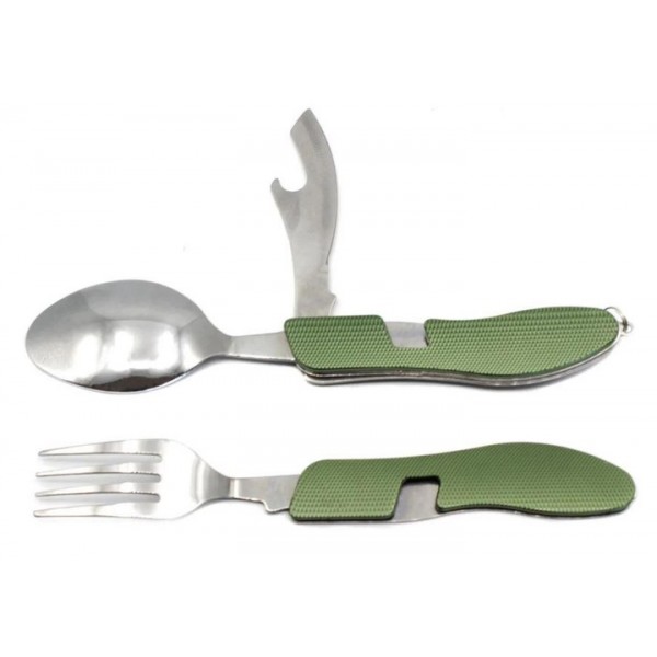 Мультитул 3 в 1 (ложка, вилка, нож, открывалка для бутылок, размер 10-18 см) Зеленый - 3586734