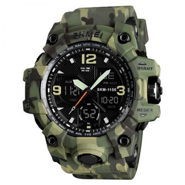 Часы тактические мужские влагостойкие Skmei 1155B Military Green - 3586735