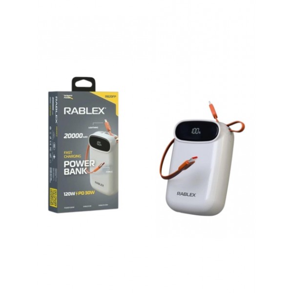 Павербанк Rablex RB20FP (20000 mAh, 120W+PD30W) з індикатором заряду White - 3592516 Павербанк Rablex RB20FP (20000 mAh, 120W+PD30W) з індикатором заряду White - 3592516