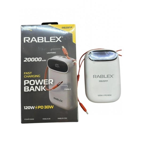 Павербанк Rablex RB20FP (20000 mAh, 120W+PD30W) з індикатором заряду White - 3592516 Павербанк Rablex RB20FP (20000 mAh, 120W+PD30W) з індикатором заряду White - 3592516