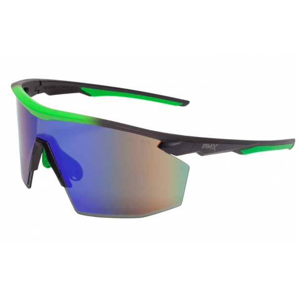 Окуляри захисні Pyramex PMXSPEC (green mirror) Anti-Fog, синьо-зелені дзеркальні лінзи в чорно-зеленій оправі - 3587215