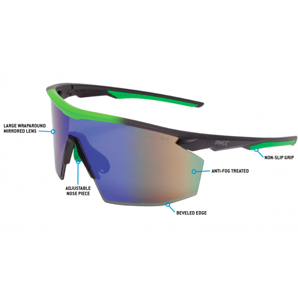 Окуляри захисні Pyramex PMXSPEC (green mirror) Anti-Fog, синьо-зелені дзеркальні лінзи в чорно-зеленій оправі - 3587215 Окуляри захисні Pyramex PMXSPEC (green mirror) Anti-Fog, синьо-зелені дзеркальні лінзи в чорно-зеленій оправі - 3587215