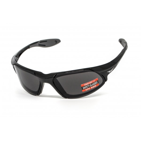 Очки защитные открытые Global Vision Code-8 (gray), серые в чёрной глянцевой оправе - 3587165