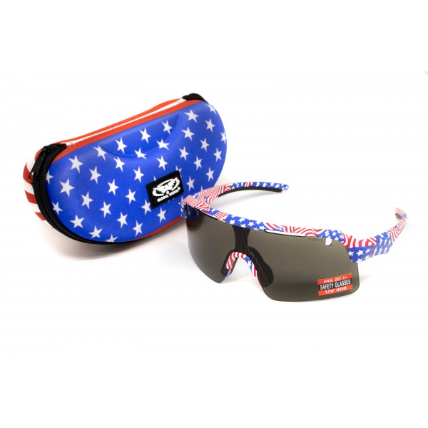 Окуляри захисні Global Vision Holeshot USA Flag (gray), сірі в оправі прапор США - 3587209