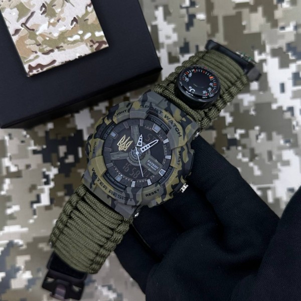 Patriot 005 Тризуб золото Camo Green Паракордовий ремінець Army Green + Коробка. - 1201-0428-30