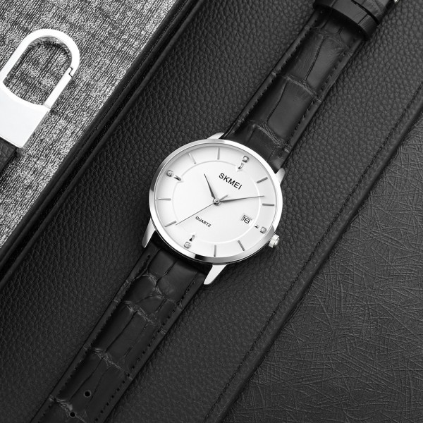 Skmei 1801LSIWT Silver-Black White Leather - 3590631