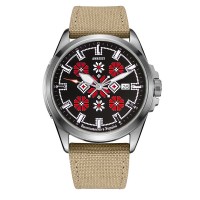 Awarder Embroidery Silver-Red Khaki Automatic 10ATM