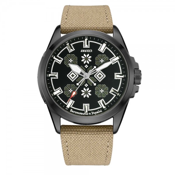 Awarder Embroidery Black-Army Green Khaki Battery 10ATM - 1202-0035-29