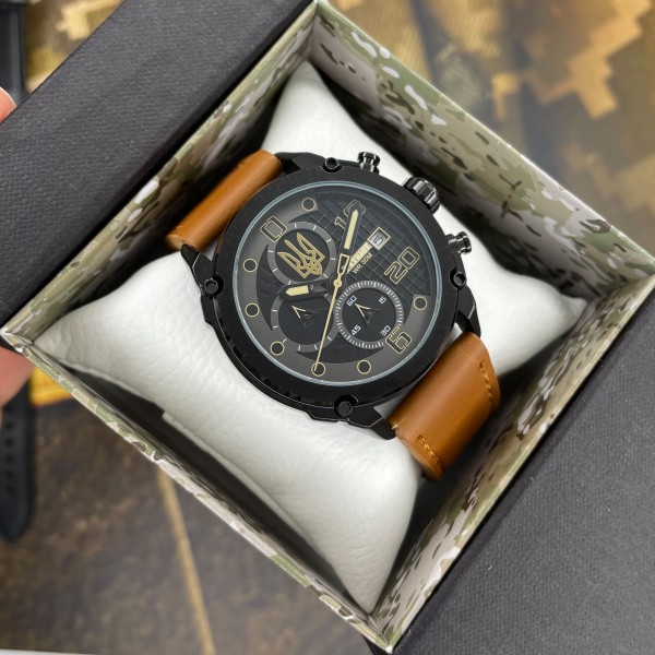 Patriot 016BKY Тризуб золото Чорні Св. Кор. ремінець + Коробка - 1201-0301-30