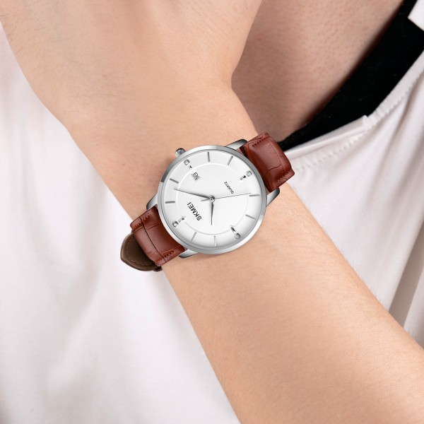 Skmei 1801LSIBN Silver-White Brown Leather - 3590633 Skmei 1801LSIBN Silver-White Brown Leather - 3590633