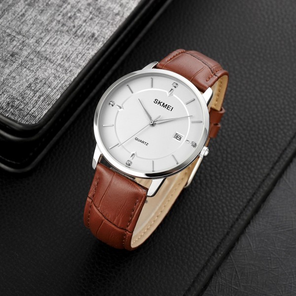 Skmei 1801LSIBN Silver-White Brown Leather - 3590633 Skmei 1801LSIBN Silver-White Brown Leather - 3590633