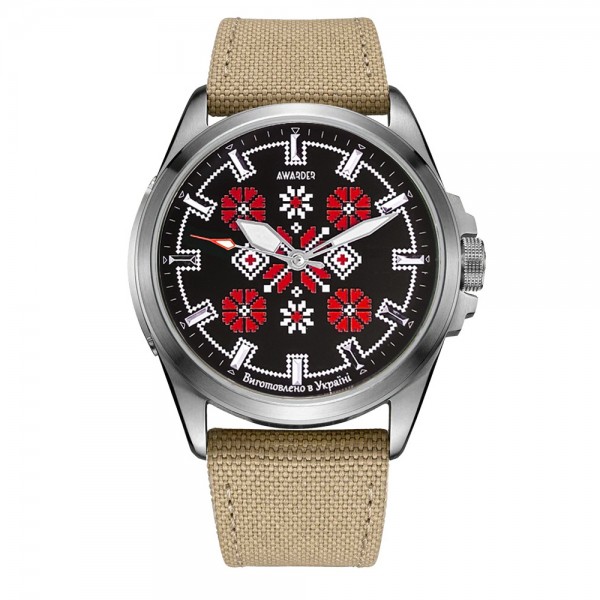 Awarder Embroidery Silver-Red Khaki Battery 10ATM - 1202-0025-29