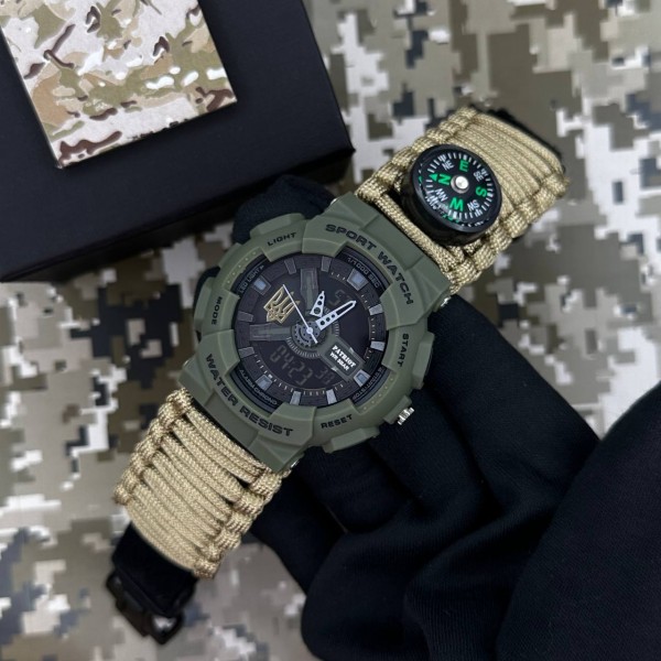 Patriot 005 Тризуб золото Чорний Паракордовий ремінець Desert Camo + Коробка - 1201-0402-30