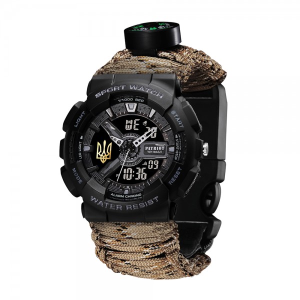 Patriot 005 Тризуб золото Чорний Паракордовий ремінець Desert Camo + Коробка - 1201-0402-30