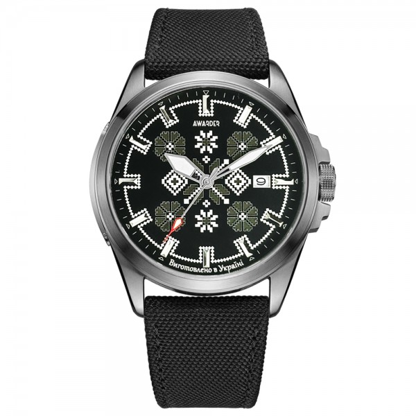 Awarder Embroidery Silver-Army Green Black Automatic 10ATM - 1202-0006-29