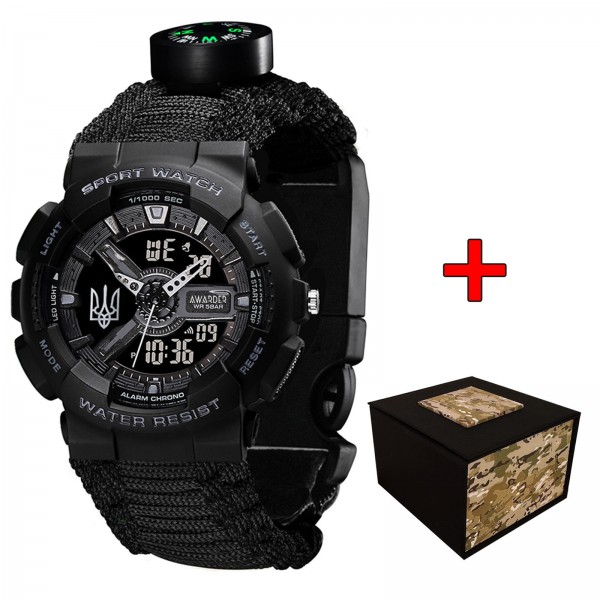 Awarder 005 Тризуб срібло Black + Паракордовий ремінець Black - 1202-0166-29